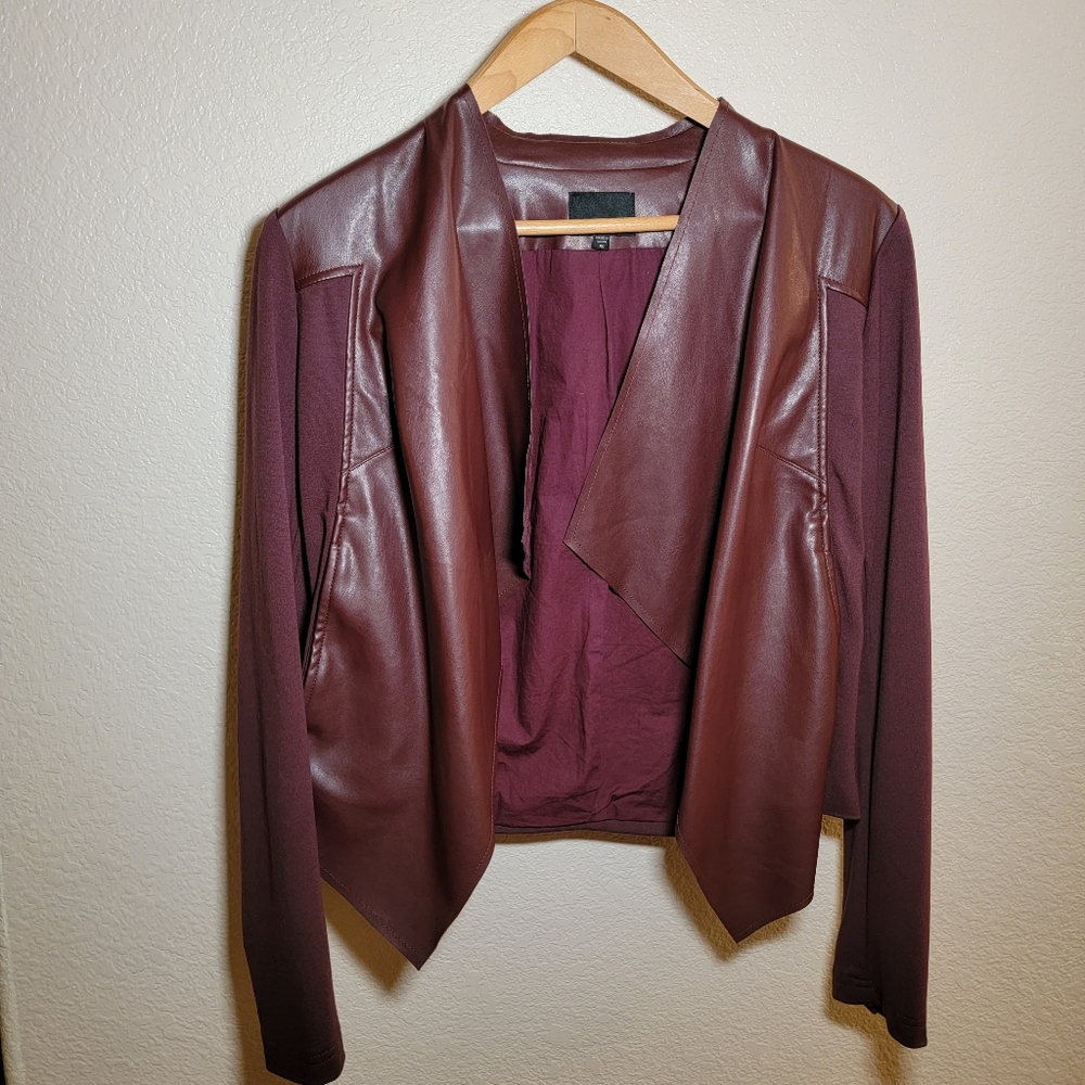 Edyson Faux Leather Wine Draped Jacket